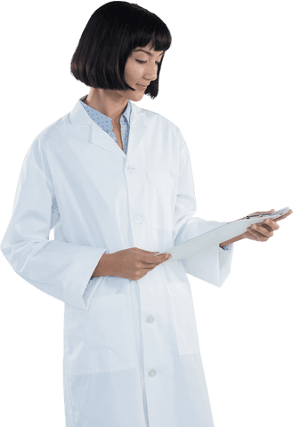 Transparent image of female doctor holding clipboard