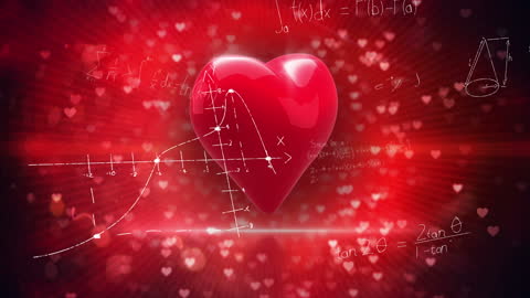 Mathematical Equations and Heart Symbols on Vibrant Background