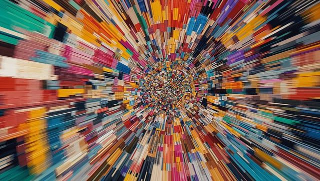 Vibrant geometric burst of colorful digital blocks