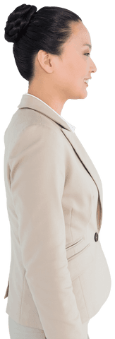 Happy Asian Businesswoman Looking Ahead on Transparent Background