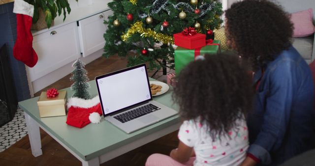 Family Celebrating Christmas with Video Call to Relatives - Download Free Stock Images Pikwizard.com