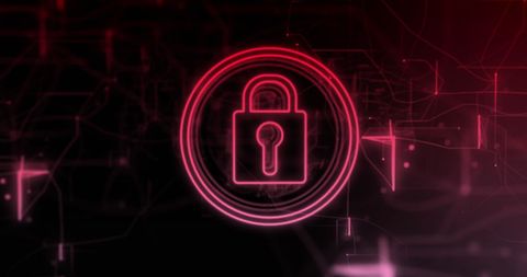 Glowing Red Padlock Icon on Dark Digital Background - Download Free Stock Images Pikwizard.com