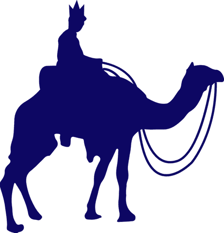 Crowned rider on camel silhouette with transparent background