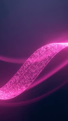 Vertical video of glowing pink ribbon wave flowing across dark blue-purple gradient