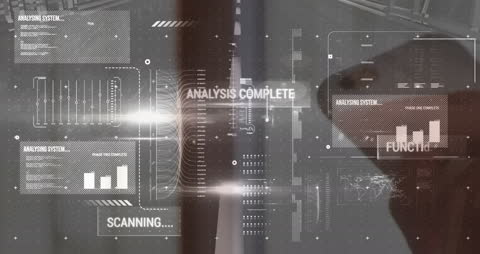 Futuristic Data Processing Interface with Smiling Businessman