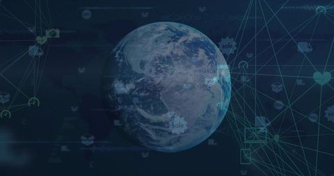 Two Overlapping Digital Globes with Global Networking Icons - Download Free Stock Images Pikwizard.com