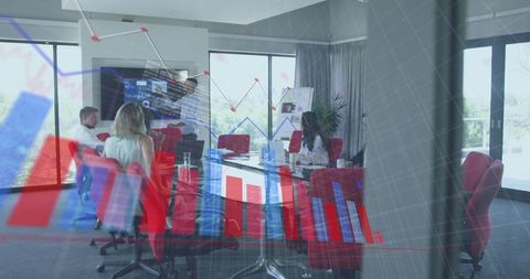 Business Meeting with Data Graph Overlay in Modern Office