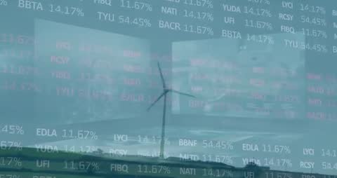 Wind Turbine and Financial Data Fusion Symbolizing Sustainable Investment