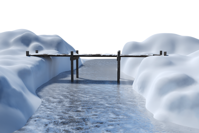 Transparent Winter Landscape with Wooden Bridge over Snowy River - Download Free Stock Videos Pikwizard.com