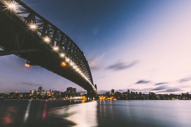 Sydney Harbour Bridge at Dusk with Illuminated City Skyline - Download Free Stock Photos Pikwizard.com
