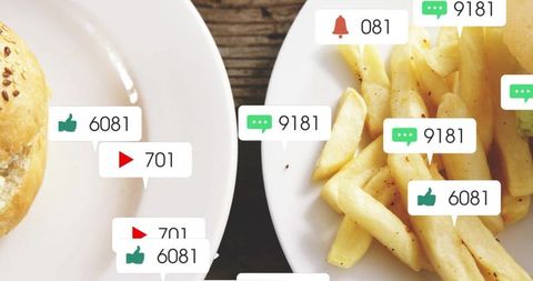 Comparing seeded burger and seasoned fries with social media engagement overlays
