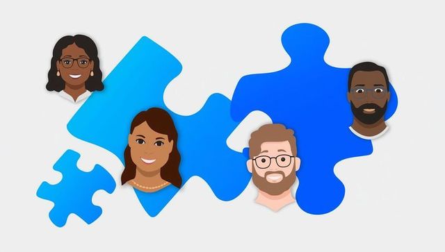 Diverse teamwork and collaboration in digital illustration