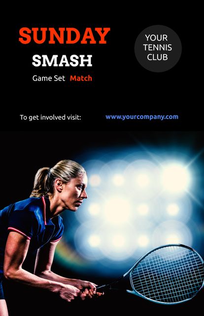 Energetic Female Tennis Player Highlighting Sunday Smash Event - Download Free Stock Templates Pikwizard.com