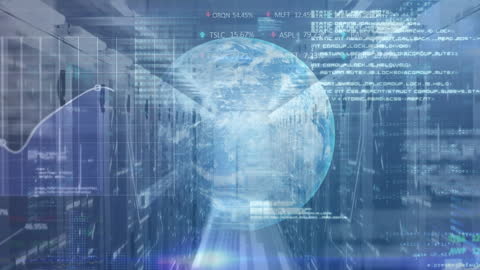 Conceptual Illustration of Global Data Networking in Server Room