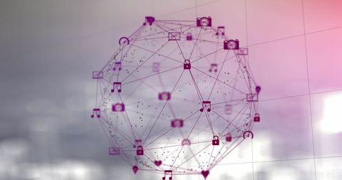 Digital Network Sphere with Connected Icons - Download Free Stock Images Pikwizard.com