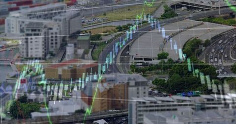 Cityscape Overlay with Financial Data for Investment Concepts