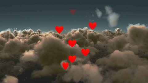 Floating Red Hearts Among Twilight Clouds