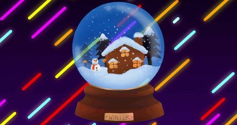 Whimsical glass snow globe illustrating winter scene