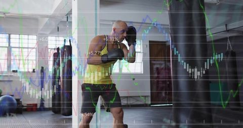 Boxer Training at Gym with Financial Graph Overlays