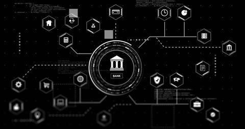 Digital Financial Network Connections with Data Processing Symbols - Download Free Stock Images Pikwizard.com