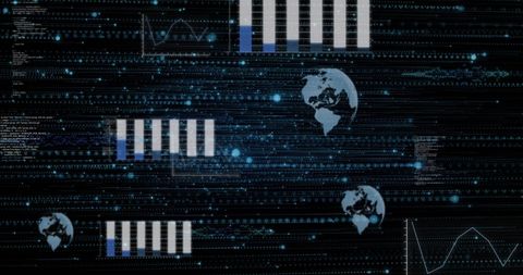 Abstract Digital Data Process with Glowing World Map - Download Free Stock Images Pikwizard.com