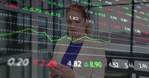 Businesswoman Checking Financial Data on Smartphone