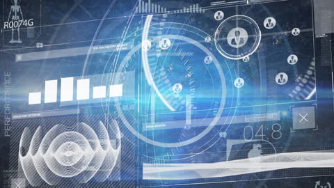 Futuristic Digital Interface with Holographic Data Visualizations