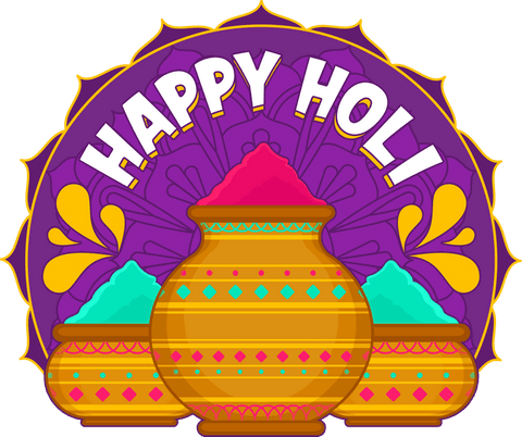 Transparent holi festival vector with colorful holi pots