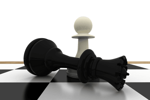 Transparent chess victory symbol with white pawn and black queen