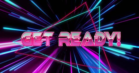 Neon lights and energetic text for events or gaming