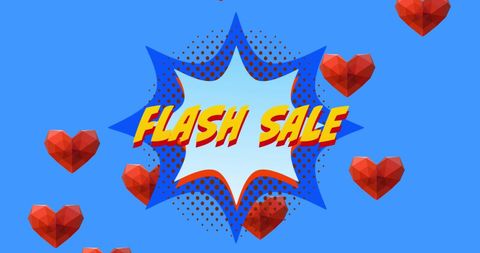 Colorful Flash Sale Announcement with Hearts and Comic Style