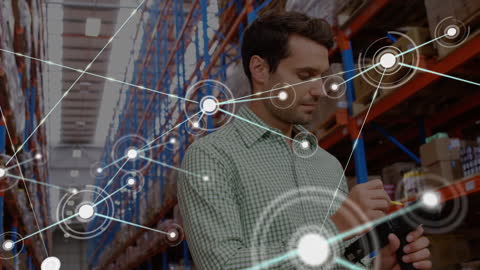 Warehouse Worker with Digital Connections Interface