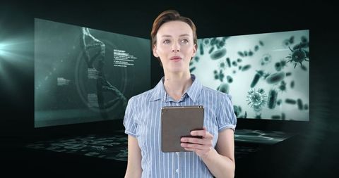 Professional Woman Analyzing Digital Medical Data