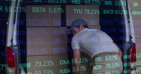 Van driver with projected financial data chart