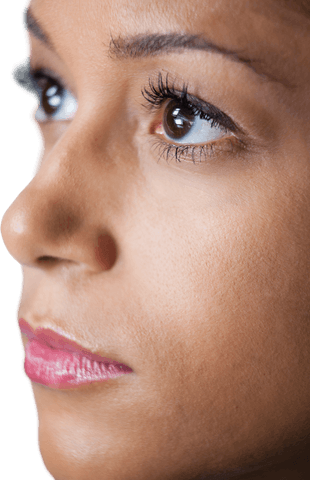 Close-Up Portrait of Contemplative Young Woman Looking to Side Transparent Background