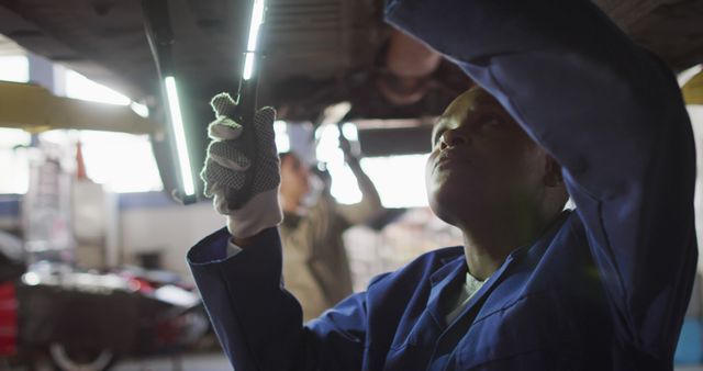 Image of african american female car mechanic checking car - Download Free Stock Photos Pikwizard.com