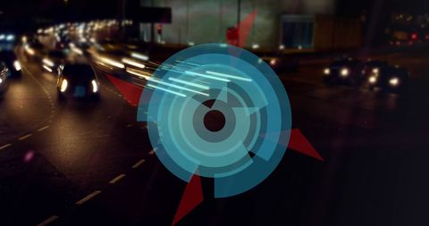 Digital Scope Overlay on Urban Night Traffic