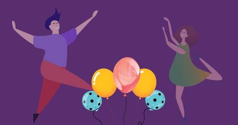 Joyful Celebration with Dancing Couple and Balloons Illustration - Download Free Stock Images Pikwizard.com