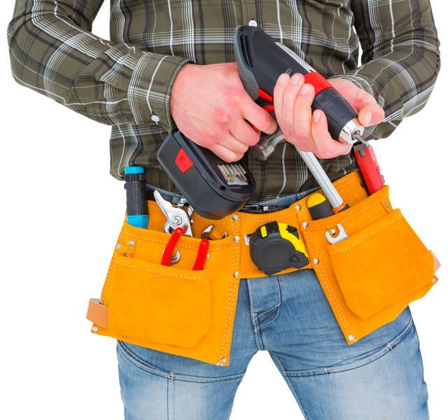 Manual Worker Holding Power Drill Wearing Yellow Tool Belt Operating Tools Transparent - Download Free Stock Videos Pikwizard.com