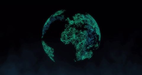 Digital Globe with Glowing Network Lines on Dark Background