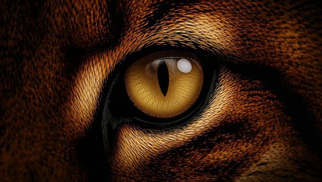 Extreme close-up golden tiger eye with slit pupil and detailed fur texture, macro