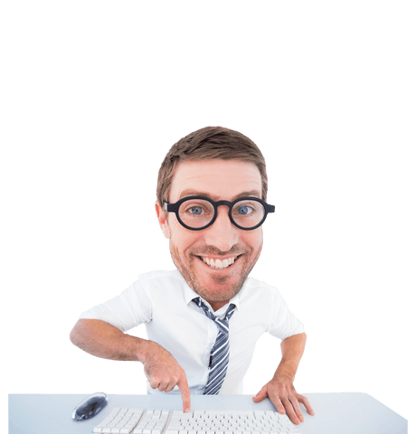 Caucasian Businessman with Exaggerated Head Tapping Keyboard on Transparent Background - Download Free Stock Videos Pikwizard.com