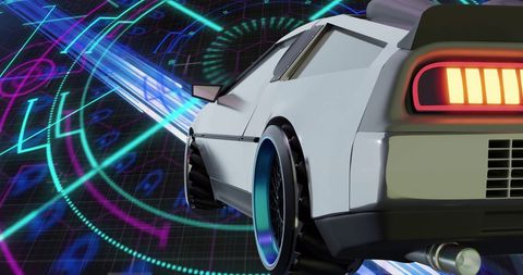 Futuristic White Car on Digital Interface Screen