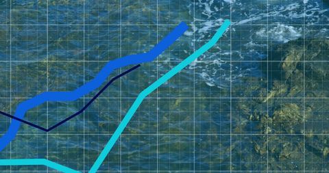 Financial data processing over seascape background