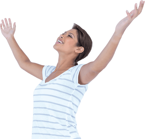 Transparent Cheerful Woman with Outstretched Arms Looking Upward - Download Free Stock Videos Pikwizard.com