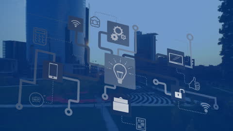 Digital Network Connectivity Over Futuristic Urban Landscape