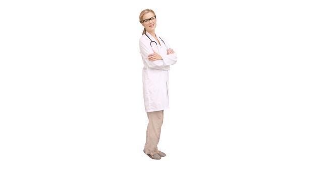 Confident Female Doctor in White Coat Standing with Arms Crossed - Download Free Stock Images Pikwizard.com