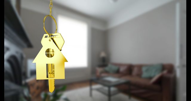 Golden Key Ring with House Pendant in Modern Living Room - Download Free Stock Images Pikwizard.com