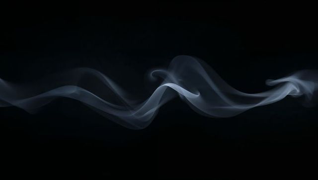 Sinuous smoke ribbon drifting across dark gradient background forming s-shaped loops