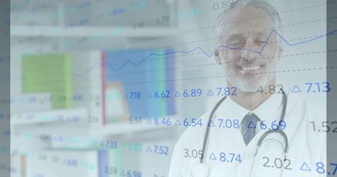 Doctor Analyzing Medical Data with Charts and Financial Growth
